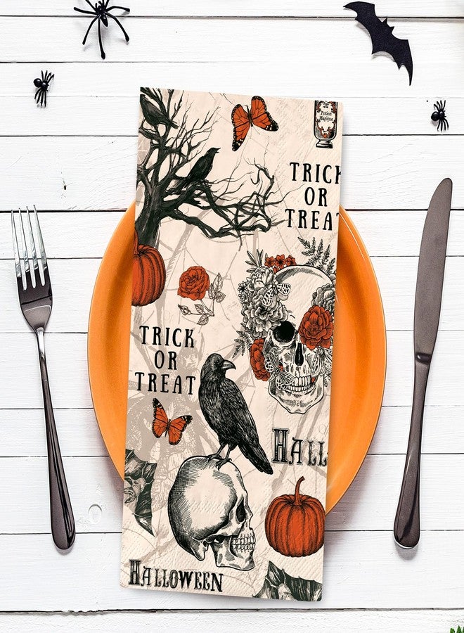 JarThenaAMCS مناديل ورقية للضيوف من JarThenaAMCS، 100 قطعة، بتصميمات قوطية على شكل جمجمة وخفاش وقرع، مناسبة للحمامات، بتصميم عتيق، للاستخدام مرة واحدة، مثالية لمستلزمات الحفلات المنزلية. - Image 3